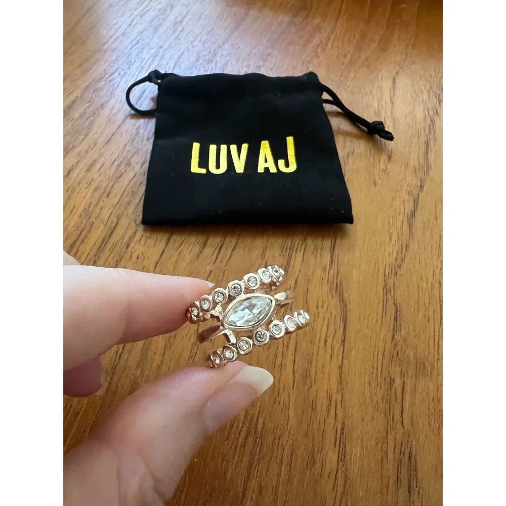 Luv AJ Statement Stacked Ring Adjustable Crystal Diamond Marquise in Gold